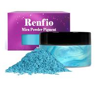 Renfio Mica Powder Pigment 3.5 Oz (100g) Natural Fine Powdered Pigments Pearl Shimmer Epoxy Resin Dye for Painting Soap Making Slime Bath Bombs - Sky Blue
