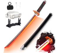 RENGENG Light Up FireGod Tanjiro Sword, 30 Inches Rechargeable Pre-Assembled Plastic Replica with Belt & Stand & Spinner, Original Texture Sword