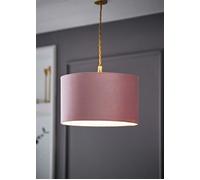 Reni Blush Pink Velvet Easy Fit Drum Ceiling Lamp Shade ValueLights Dusty Pink Large