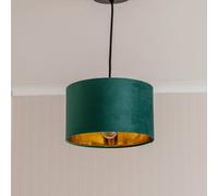 Reni Green Velvet with Gold Inner Easy Fit Ceiling Lamp Shade and Bulb ValueLights Bottle Green Large