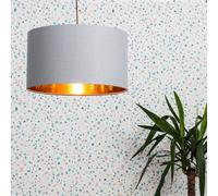 Reni Grey with Metallic Gold Inner Easy Fit Drum Ceiling Lamp Shade ValueLights Pale Grey Large