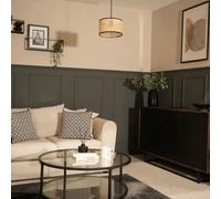 Reni Natural Cane with Black Trim Easy Fit Drum Ceiling Lamp Shade ValueLights Natural Large