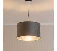 Reni Pale Grey Velvet with Chrome Inner Easy Fit Ceiling Lamp Shade ValueLights Pale Grey Large