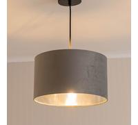 Reni Pale Grey Velvet with Chrome Inner Easy Fit Lamp Shade and Bulb ValueLights Pale Grey Large
