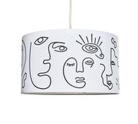 Reni White Abstract Art Face Fabric Easy Fit Drum Ceiling Lamp Shade ValueLights White Medium