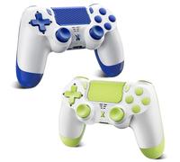 Renifan Wireless Controller for PS-4, Controller Wireless for PS-4/Pro/Slim/PC, Bluetooth Gamepad Joystick with Dual Vibration Touch Panel 3.5mm Audio Jack Six-Axis (2PCS,BLUE+GREEN)