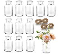 Renijion 12 Mini Vases, Small Glass Bud Vases for Flowers, Vintage Style for Decorative Table, Wedding Party, Home