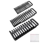 Reniteco Magnetic Socket Holder Set, Black Portable Heavy Duty Socket Rail For 3/8-inch Drive, Hold 28 Sockets - Fit Shallow & Deep Sockets (Black, 3pc)