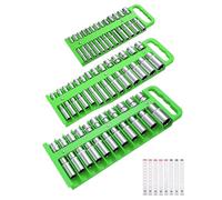 Reniteco Magnetic Socket Holder Set, Black Portable Heavy Duty Socket Rail For 3/8-inch Drive, Hold 28 Sockets - Fit Shallow & Deep Sockets (Green, 3pc)