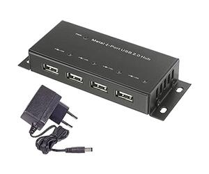 Renkforce RF-4830984 4 Port USB 2.0 Hub Metal Enclosure Wall Mount Black