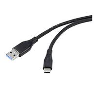 Renkforce USB Cable USB 3.2 Gen1 (USB 3.0 / USB 3.1 Gen1) USB-A Male, USB-C® Male 1.00 m Black PVC Jacket, High