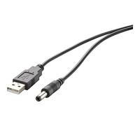 Renkforce USB Power Cable USB 2.0 USB-A Male DC Connector 5.5 mm 1.00 m Black Gold-Plated Plug Contacts RF-4079664