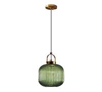 RENKTE Industrial Glass Pendant Light Vertical Striped E27 Pendant Lighting for Kitchen Island Bedroom Brass Pendant Lamp (Green, 20cm)