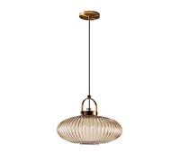 RENKTE Industrial Glass Pendant Light Vertical Striped E27 Pendant Lighting for Kitchen Island Bedroom Brass Pendant Lamp (Amber, 30cm)