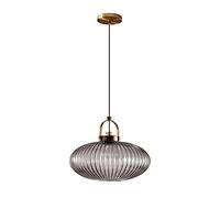 RENKTE Industrial Glass Pendant Light Vertical Striped E27 Pendant Lighting for Kitchen Island Bedroom Brass Pendant Lamp (Grey, 30cm)