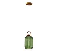 RENKTE Industrial Glass Pendant Light Vertical Striped E27 Pendant Lighting for Kitchen Island Bedroom Brass Pendant Lamp (Green, 13cm)