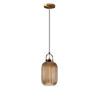 RENKTE Industrial Glass Pendant Light Vertical Striped E27 Pendant Lighting for Kitchen Island Bedroom Brass Pendant Lamp (Amber, 13cm)