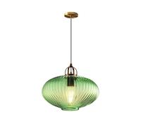 RENKTE Industrial Glass Pendant Light Vertical Striped E27 Pendant Lighting for Kitchen Island Bedroom Brass Pendant Lamp (Green, 30cm)