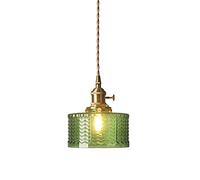 RENKTE Industrial Round Glass Pendant Lamp E27 Brass Holder Retro Loft Twisted Pair Vintage Ceiling Hanging Light (Green Scaly)