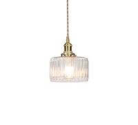RENKTE Industrial Round Glass Pendant Lamp E27 Brass Holder Retro Loft Twisted Pair Vintage Ceiling Hanging Light (Transparent Striped)