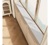 RENLXFI Bay Window Cushion Cover, 4mm Thick Window Sill Mat Decorative Window Sill Protector for Cats Dogs Plants with Non-Slip Backing, Tile Patterns(White,160x10cm/63x3.9in)