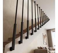 RENLXFI Heavy Duty Wrought Iron Baluster Post for Indoor Stairs, Side Mount Staircase Railing Support Kit, Non-Slip Safety Attic Guard Rail(Black,125cm/49.2in/4.1ft)