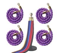 RENLXFI Set of 4 Stanchion Rope 2 3 4 5 6 8 10 13 FT, Crowd Control Twisted Ropes for Ceremony Party Theater Business Entrances with Gold Hooks(Purple,180cm/71in/5.9ft)