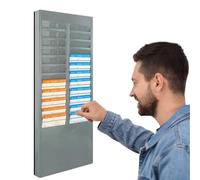 RENLXFI Wall Mounted Stacking Card Holder for Employees Timesheet, Warehouse Material Card Job Tickets Display Stand with 24/ 50 Slots, Organized Management(Gray,24 Slots - 50cm H)