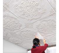 RENLXFI Waterproof Wall Panels Covering, Stick On Ceiling Tiles Foam Wallpaper for Interior Bathroom Basement Kitchen Decor, White Pattern(10 pack)