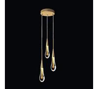 RENMIAO 3-Light Teardrop Crystal Pendant Light in Gold Brushed Brass Finish Mini LED Light Fixtures Metal Rod Ceiling Globe Glass Pendant Lighting for Kitchen Island Bedroom Dining Room Bar