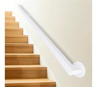 Renmlion 1ft - 20ft Handrails for Staircase | White Metal Stairs Banister Hand Rails for Indoor and Outdoor Steps Wall Mounted Stair Railing Wrought Iron Grab Bar with Fittings(10ft/300cm)