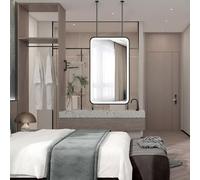 Renmlion Black Bathroom Mirror｜Modern LED Wall Mirror Rectangle Metal Framed Vanity Mirrors with Lights｜Ceiling Mounted Mirrors for Bedroom Entryway Home Decor(50cmx60cm)