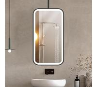 Renmlion Black Ceiling Hanging Bathroom Mirror for Over Sink - Rectangle LED Vanity Mirrors Wall Mounted Mirror with Lights - Metal Framed Illuminated Mirrors for Home or Hotel(40cmx60cm)