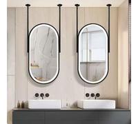Renmlion Black Oval Bathroom Mirror｜Ceiling Hanging Mirror Suspended Vanity Makeup Mirrors with LED Lights｜Modern Decorative Wall Mirror for Over Sink，Living Room，Hallway(40cmx70cm)