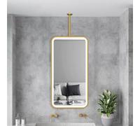 Renmlion Ceiling Hanging Bathroom Mirror with LED Lights，Metal Framed Rectangular Wall Mirror Illuminated Vanity Makeup Mirrors，Suspended Mirrors for Hallway Living Room Bedroom(50cmx70cm)