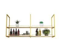 Renmlion Ceiling Hanging Shelf - Floating Suspended Shelving Decorations Display Flower Pot Stand Wall Mounted Storage Shelving Industrial Wine Bottle Holder - Gold(80x30x80cm)