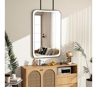 Renmlion Ceiling Mounted Mirror｜Black Metal Pole Ceiling Suspended Mirrors LED Bathroom Mirror with Light｜Modern Decorative Simple Makeup Mirror For Entrance Living Room(50cmx70cm)