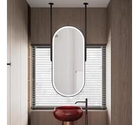 Renmlion Ceiling Mounted Oval Mirror LED Bathroom Wall Mirror with Lights，Black Metal Framed Vanity Shaving Makeup Mirrors，Modern Home Decor HD Mirror for Bedroom，Living Room(50cmx60cm)