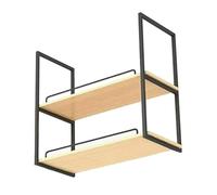 Renmlion Ceiling Shelf Floating Suspended Shelving｜Wood and Metal Iron Storage Display Rack Ceiling Hanging Flower Rack Plant Shelves 2-Layer Wine Bottle Holder with Guardrail(100x30x80cm)