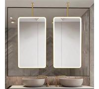 Renmlion Gold Bathroom Mirror with LED Lights｜Ceiling Hanging Mirror Rectangular Illuminated Dimmable Wall Mounted Mirrors｜Metal Frame Vanity Mirrors for Farmhouse，Restroom，Entryway(50cmx70cm)