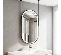 Renmlion Large LED Bathroom Mirror For Over Sink，Black Metal Frame Wall Mirror Ceiling Mounted Decorative Glass Mirrors Floating Suspended Mirrors for Modern Farmhouse Vanity(50cmx60cm)