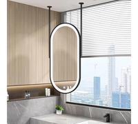Renmlion Oval Ceiling Hanging Mirror Modern LED Bathroom Mirror，Wall Mounted Vanity Mirrors Metal Frame Illuminated Decor Mirror for Bedroom，Living Room，Entryway，Black(50cmx70cm)