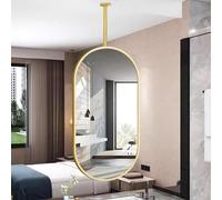 Renmlion Oval Ceiling Hanging Mirror with Metal Framed, Suspended Bathroom Vanity Makeup Mirrors Wall Mirror Gold Ceiling Mounted Mirror for Living Room Bedrooms (Size : 40cmx70cm)