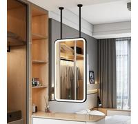 Renmlion Rectangle Mirror For Ceiling Hanging with Metal Framed，Floating LED Bathroom Mirror Illuminated Vanity Makeup Mirrors with 3 Colours，Modern Home Decorative Mirrors，Black(40cmx60cm)