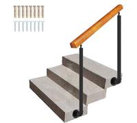 Renmlion Wood Handrails for Outdoor Steps，Side Mount Stair Railing Front Porch Hand Rail Black Wrought Iron Stair Handrail Guardrail with Fittings for Cement Concrete Steps(Height 85cm,150cm/59inch)