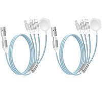 Renmou 2Pack for Apple Watch Charger,4 in 2 Multi Charging Cable,Type C/Lightning/Micro USB Nylon Braided Travel Essentials Compatible with iWatch Ultra/SE/10-1,for iPhone 16-11,Blue(5FT)