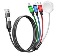 Renmou for Apple Watch Charger,4 in 2 Multi Charging Cable,Type C/Lightning/Micro USB Nylon Braided Travel Vacation Essentials Compatible with iWatch Ultra/SE/10-1,for iPhone 17-11,Multicolor(5FT)