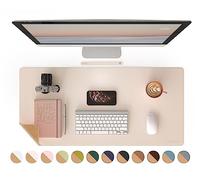 RENMTURE Dual-Sided Desk Pad, Natural Cork & PU Leather Large Mouse mats for Office and Home Work, Desk Protector Non-Slip, Waterproof, Easy Clean (Apricot, 36"x17")