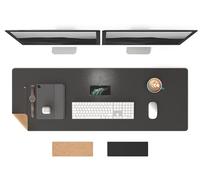 RENMTURE Dual-Sided Extra Large Mouse Pad, Natural Cork & Faux Leather Rectangle Mouse mats for Office and Home Work, 47"x17" Non-Slip, Waterproof, Easy Clean (Black)