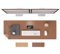 RENMTURE Dual-Sided Extra Large Mouse Pad, Natural Cork & Faux Leather Rectangle Mouse mats for Office and Home Work, 47"x17" Non-Slip, Waterproof, Easy Clean (Brown)
